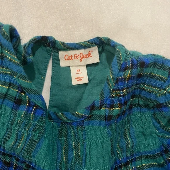 Cat & Jack Blue and Green Plaid Holiday Dress Size 4T - Picture 2 of 6